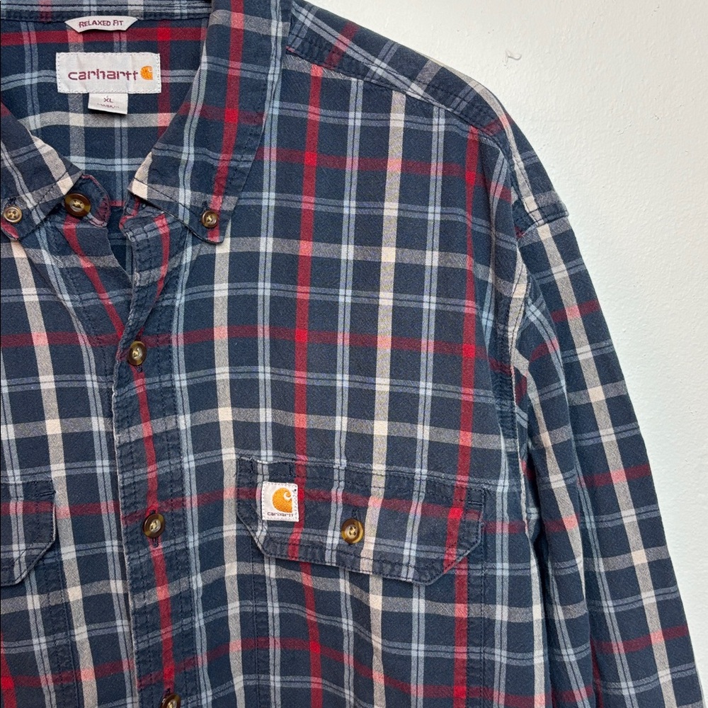 Carharrt Men’s Relaxed Fit Plaid Long Sleeve Work Shirt Blue Red XL Regular - Picture 3 of 7